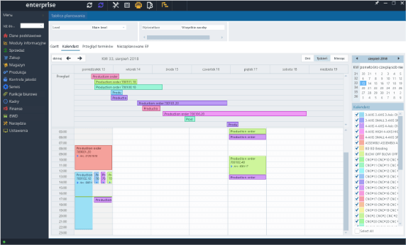 Planowanie produkcji w programie do zarządzania produkcją z funkcją systemu APS.